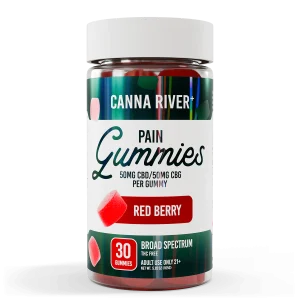 Canna River Broad Spectrum Pain Gummies 50mg CBD/50mg CBG 30 gummies Red Berry