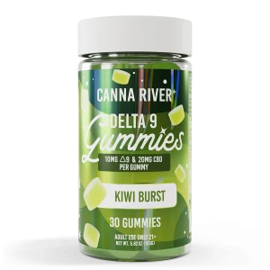 Canna River Full Spectrum Delta 9 THC Gummies 10mg Delta 9/20mg CBD Kiwi Burst