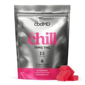 CbdMD Delta 9 Chill Gummies 1:1 10mg THC 20 Gummies Dragon Fruit