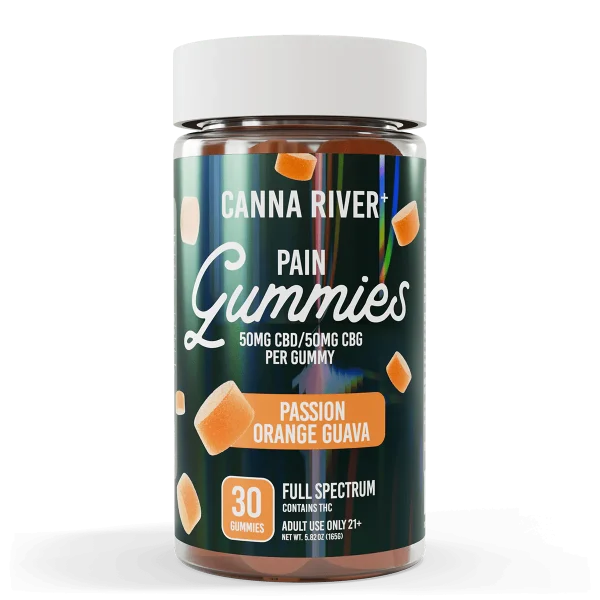 Canna River Full Spectrum Pain Gummies 50mgCBD/50mg CBG 30 gummies Passion Orange Guava