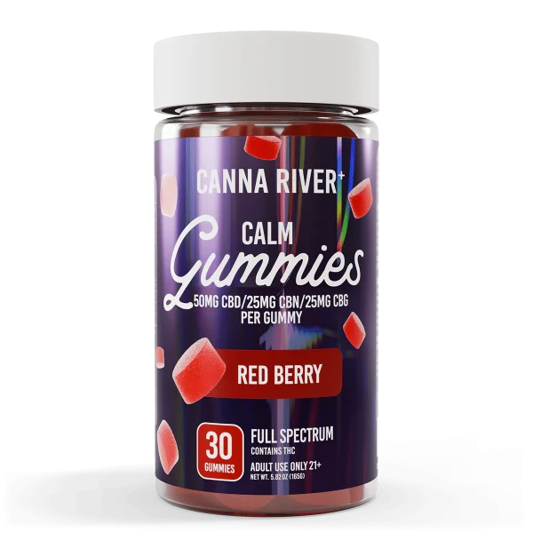 Canna River Full Spectrum Calm Gummies 50mgCBD/25mgCBN/25mg/CBG 30 gummies Red Berry