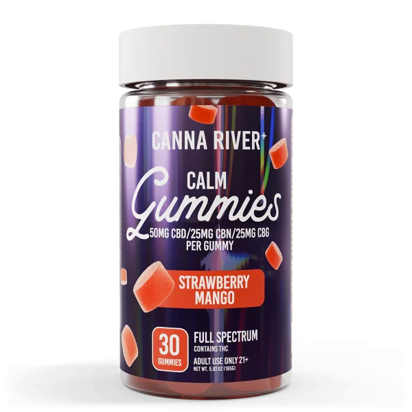 Canna River Full Spectrum Calm Gummies 50mgCBD/25mgCBN/25mg/CBG 30 gummies Strawberry Mango