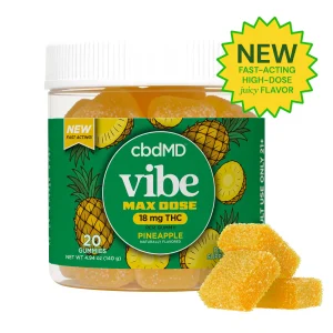 CbdMD Delta 9 THC Max Dose Nano Gummies 18mg THC 30 Gummies - Pineapple