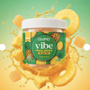 cbdMD Delta 9 Max Dose Vibe Gummies 18mg THC 20 un. - Pineapple
