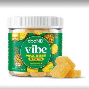 CbMD Delta 9 THC Max Dose Nano Gummies 18mg THC 20 Unidades - Pineapple